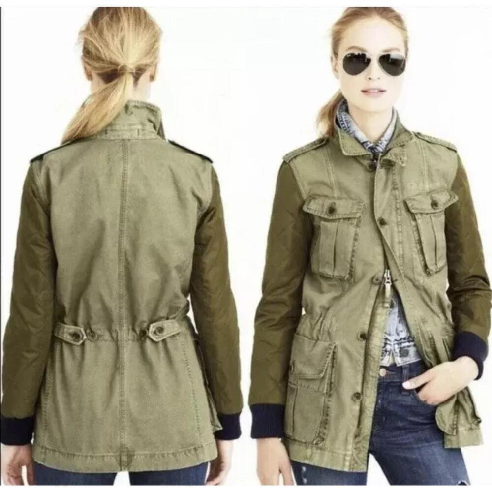 flawless J CREW Boyfriend Fatigue Military Utility Jacket Olive Quilted xs